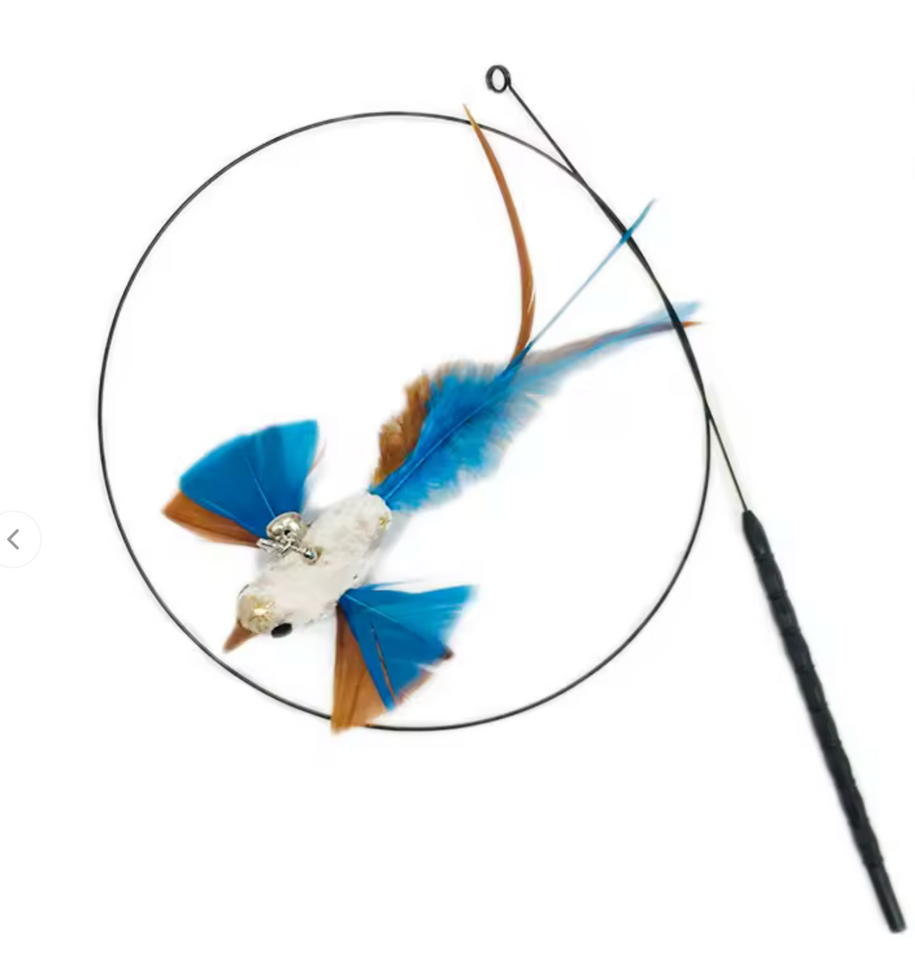 Cat Teaser Bird Toy with Feathers, Bell, and String for Interactive Play