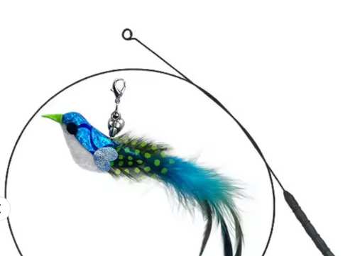 Cat Teaser Bird Toy with Feathers, Bell, and String for Interactive Play