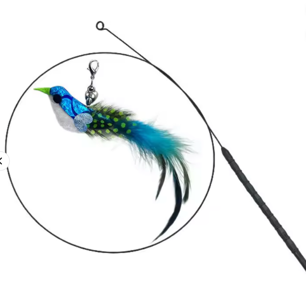 Cat Teaser Bird Toy with Feathers, Bell, and String for Interactive Play